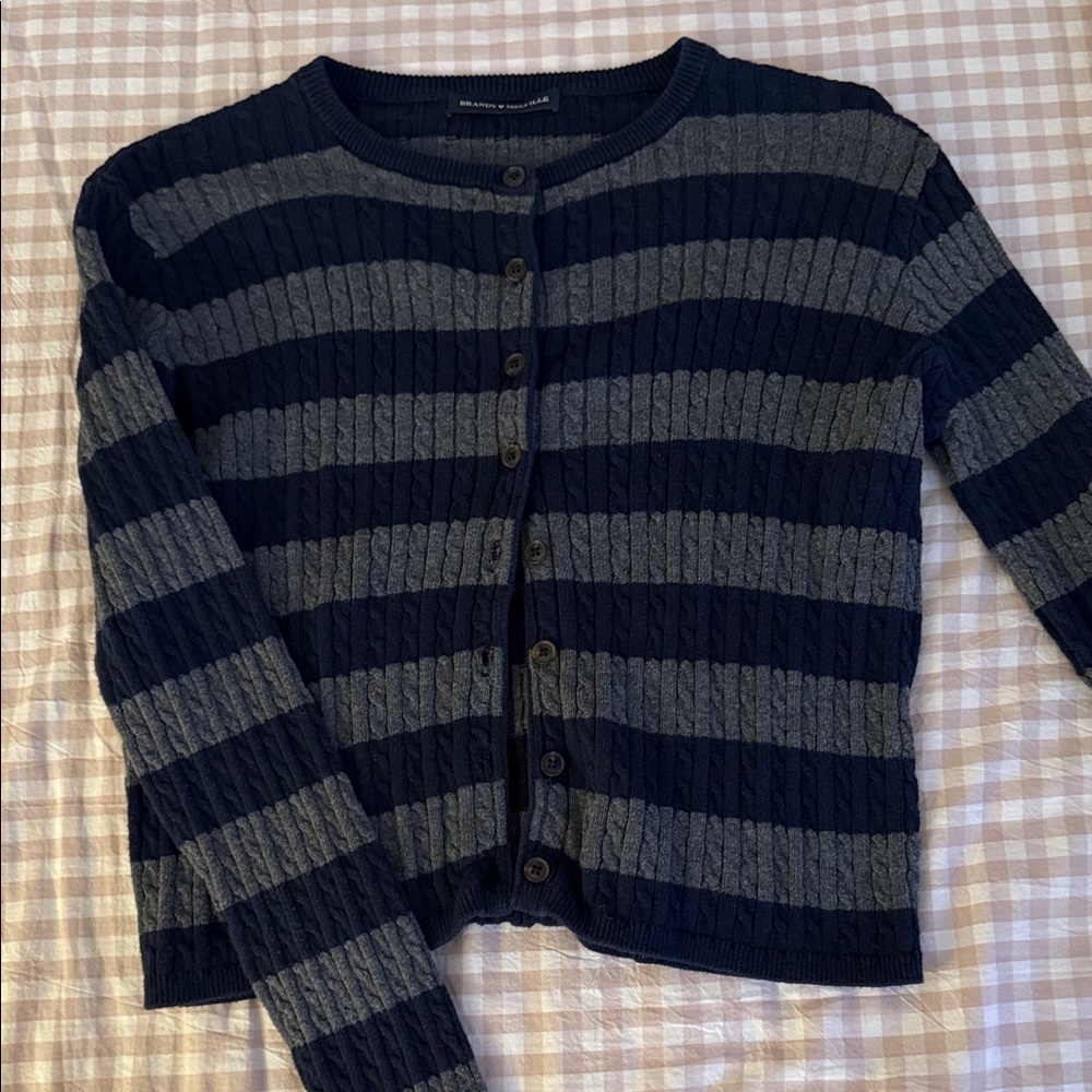 Striped Navy and Gray Women's Sweater